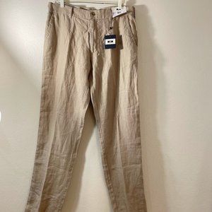 Joseph Abboud 100% Linen Mens Pants 36 X 32 Tan Beige Flat Front NEW NWT $99